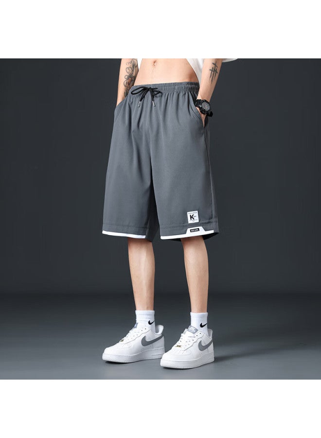 Dingfengbaoluo Men's Ice Silk Shorts Summer Quick-drying Workwear Loose Casual Sports Five-point Pants 2525 Dark Gray 3XL - Image 2