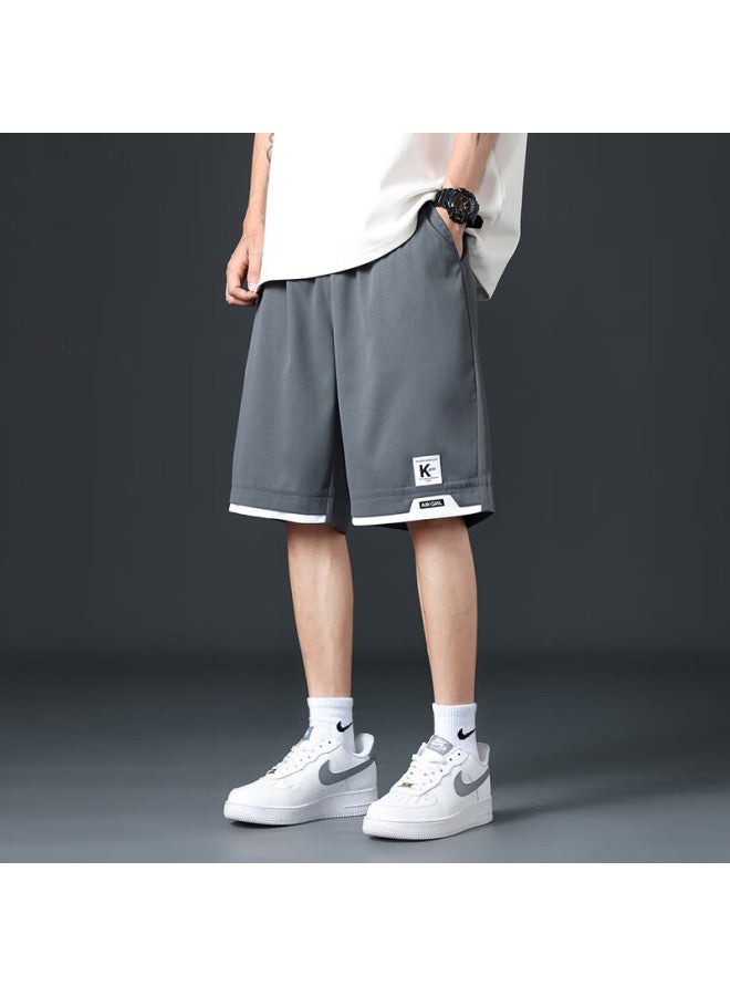 Dingfengbaoluo Men's Ice Silk Shorts Summer Quick-drying Workwear Loose Casual Sports Five-point Pants 2525 Dark Gray 3XL - Image 1