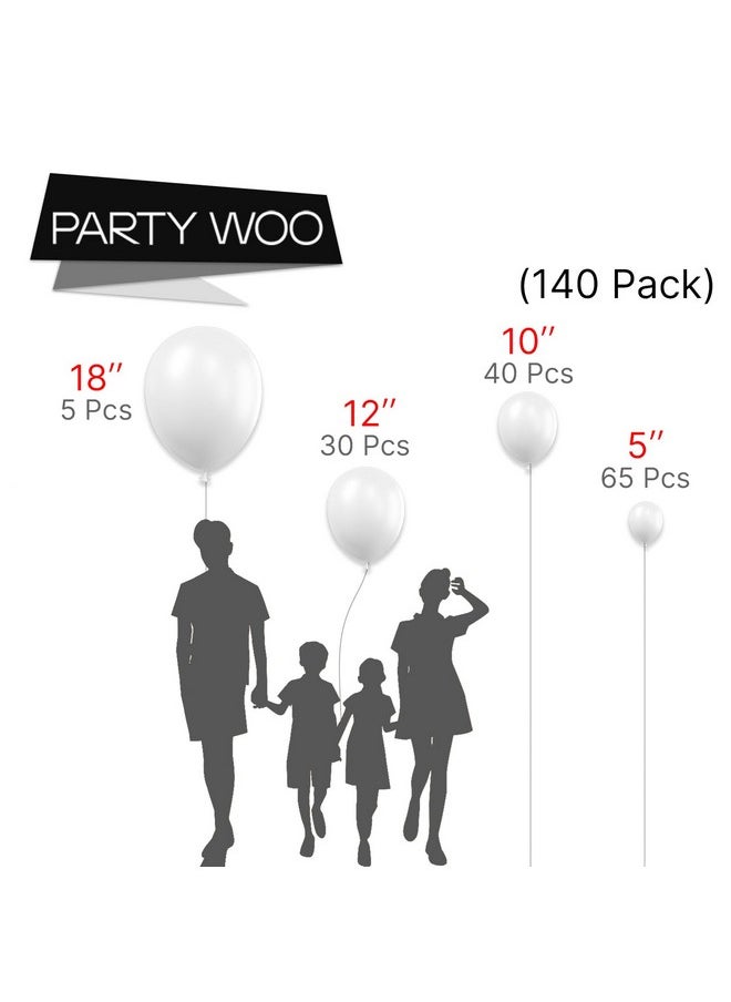 PartyWoo White Balloons, 140 Pcs Matte White Balloons Different Sizes Pack Of 18 Inch 12 Inch 10 Inch 5 Inch White Balloons For Balloon Garland Or Balloon Arch As Birthday Party Decorations, White-Y13  - Image 2
