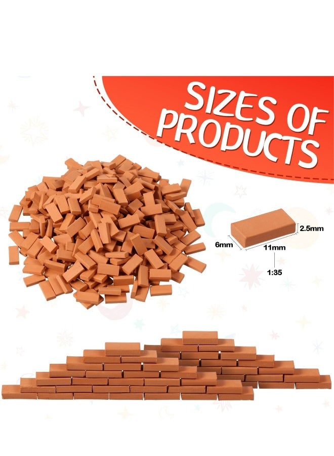 200 Pieces Mini Bricks Tiny Bricks for Landscaping Red Miniature Bricks Model Brick Wall Small Bricks for Crafts Realistic Fake Bricks Mini Blocks for Dollhouse Mini Garden Accessories,1/35 Scale - Image 2