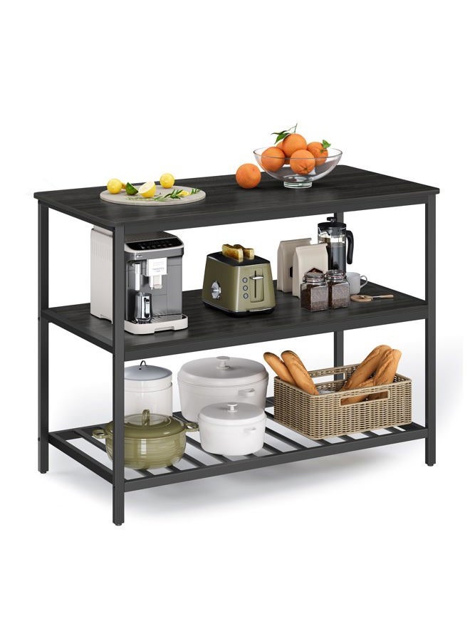 VASAGLE Kitchen Island with 3 Shelves, 47.2 Inches Kitchen Shelf with Large Worktop, Stable Steel Structure, Industrial, Easy to Assemble, Ebonized Oak Finish and Black UKKI001B42 - Image 1