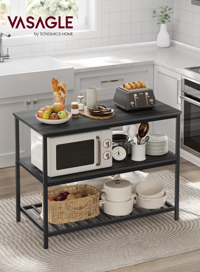 VASAGLE Kitchen Island with 3 Shelves, 47.2 Inches Kitchen Shelf with Large Worktop, Stable Steel Structure, Industrial, Easy to Assemble, Ebonized Oak Finish and Black UKKI001B42 - Image 2