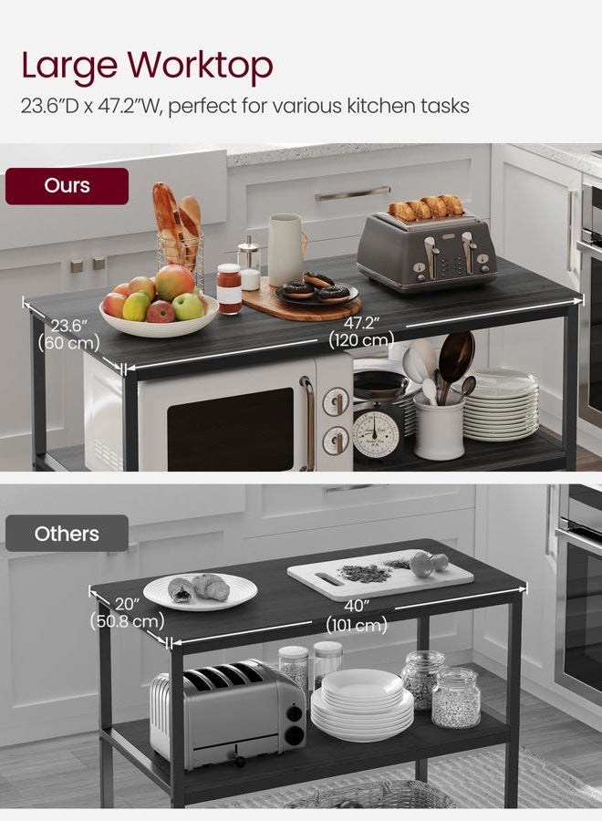 VASAGLE Kitchen Island with 3 Shelves, 47.2 Inches Kitchen Shelf with Large Worktop, Stable Steel Structure, Industrial, Easy to Assemble, Ebonized Oak Finish and Black UKKI001B42 - Image 4