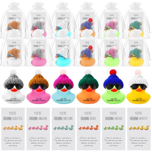 Liliful 72 Set Thank You Gift Inspirational Mini Rubber Ducks with Glasses Motivational You Are Awesome Appreciation Gifts Cheer Ducks Gifts for Team Coworkers Employees Party Favors Multicolor - Image 1