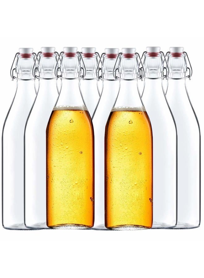 Encheng 32 oz Clear Glass Bottles with Air Tight Lids,Easy Cap Bottles for Beer and Home Brewing,Glass Kombucha Bottles with Stoppers,Swing Top Bottles for Beverages 8 Pack … - Image 1