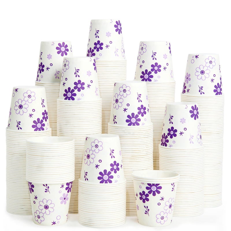 JOLLY PARTY [300 Pack] 3oz Disposable Bathroom Cups, Paper Mouthwash Cups, Cold Disposable Drinking Cup for Party, Picnic, BBQ, Travel, and Event, Purple Floral - Image 1