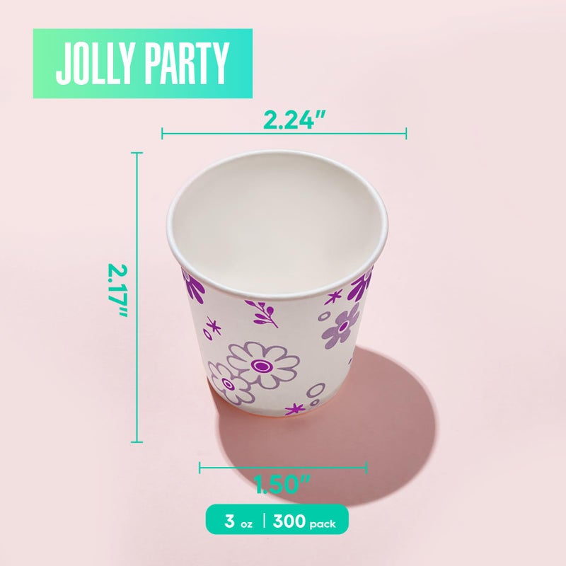 JOLLY PARTY [300 Pack] 3oz Disposable Bathroom Cups, Paper Mouthwash Cups, Cold Disposable Drinking Cup for Party, Picnic, BBQ, Travel, and Event, Purple Floral - Image 3