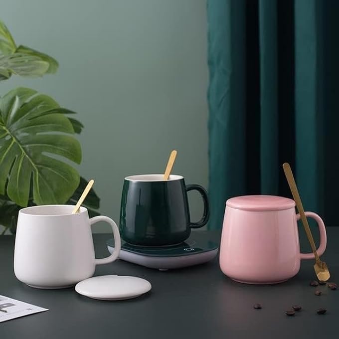 FITTO Coffee Mug Warmer With Mug Electric Mug Warmer For Desk With Auto ShutOff  Perfect For Keeping Coffee Tea Milk Warm Compact Design Includes Cup  Spoon  Ideal Gift For Home  Office - Image 3
