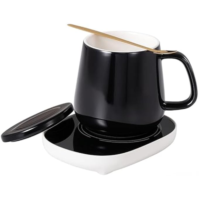 FITTO Coffee Mug Warmer With Mug Electric Mug Warmer For Desk With Auto ShutOff  Perfect For Keeping Coffee Tea Milk Warm Compact Design Includes Cup  Spoon  Ideal Gift For Home  Office - Image 1