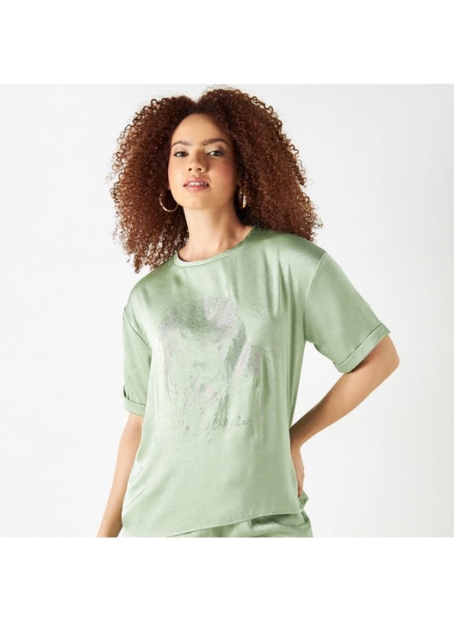 SP Characters Fruit Basket Embellished Top with Short Sleeves  - Image 2