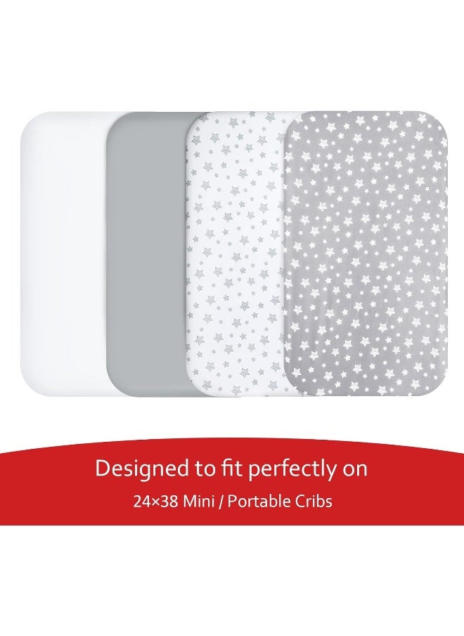 Moonsea Moonsea Mini Portable Crib Sheets 4 Pack for Boys or Girls (38" X 24")  - Image 2