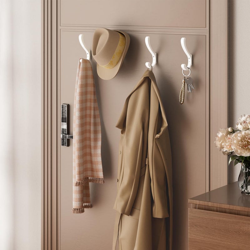 jockcaras Hanging Coat Hooks Wall Mount - Heavy Duty (30LB), Large Coat Hanger Wall Hangers, Metal Hooks For Hanging Towels, Backpack, Hat, Jacket, Key, Bag, Purse, Clothes (White 6 Pack) - Image 2