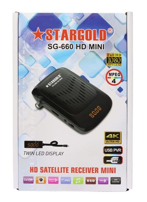STARGOLD Satellite Receiver Full HD 4K, 4000 Channels, EPG, MPEG-2/4, OSD, Blind Scan/auto Scan, Support USB PVR, SG-660 HD MINI
