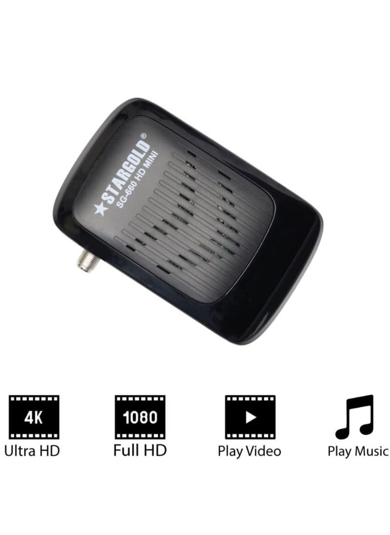 STARGOLD Satellite Receiver Full HD 4K, 4000 Channels, EPG, MPEG-2/4, OSD, Blind Scan/auto Scan, Support USB PVR, SG-660 HD MINI