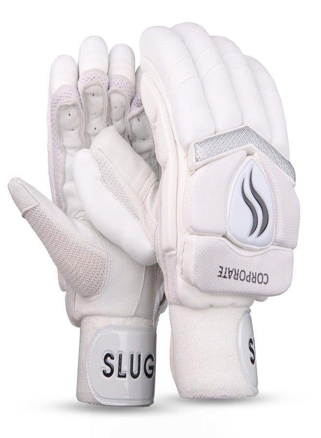 SLUGGER Cricket Corporate Men's Batting Gloves Left Handed Lightweight - Lovelon Material, White Leather - Enhanced Grip and Protection for Superior Performance | White & Black - Image 1