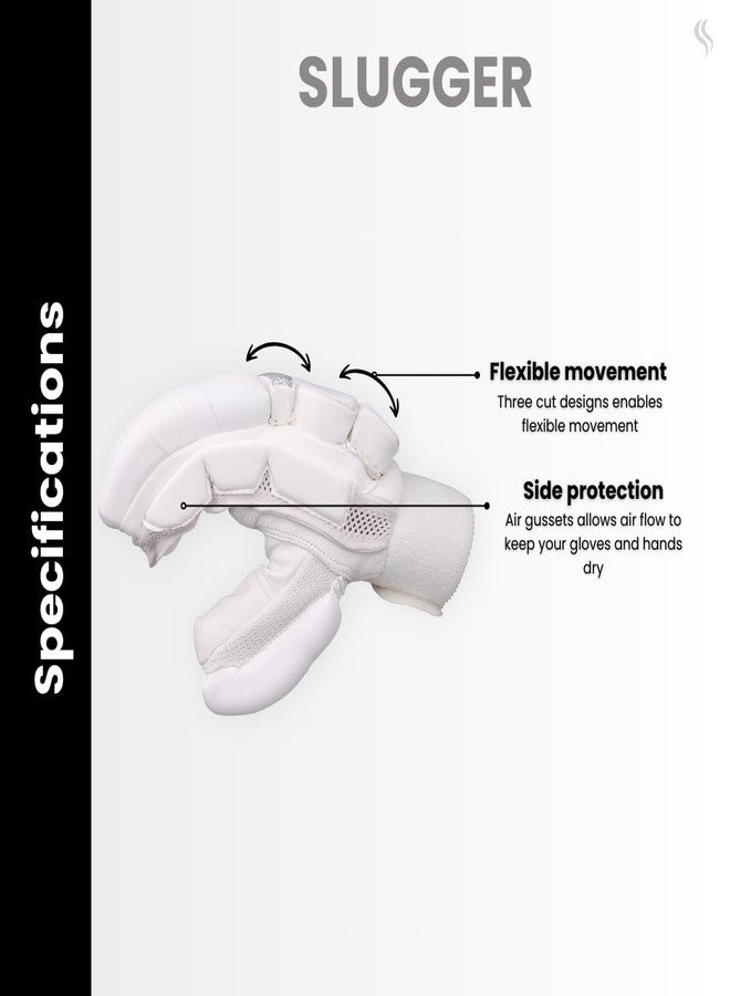 SLUGGER Cricket Corporate Men's Batting Gloves Left Handed Lightweight - Lovelon Material, White Leather - Enhanced Grip and Protection for Superior Performance | White & Black - Image 5