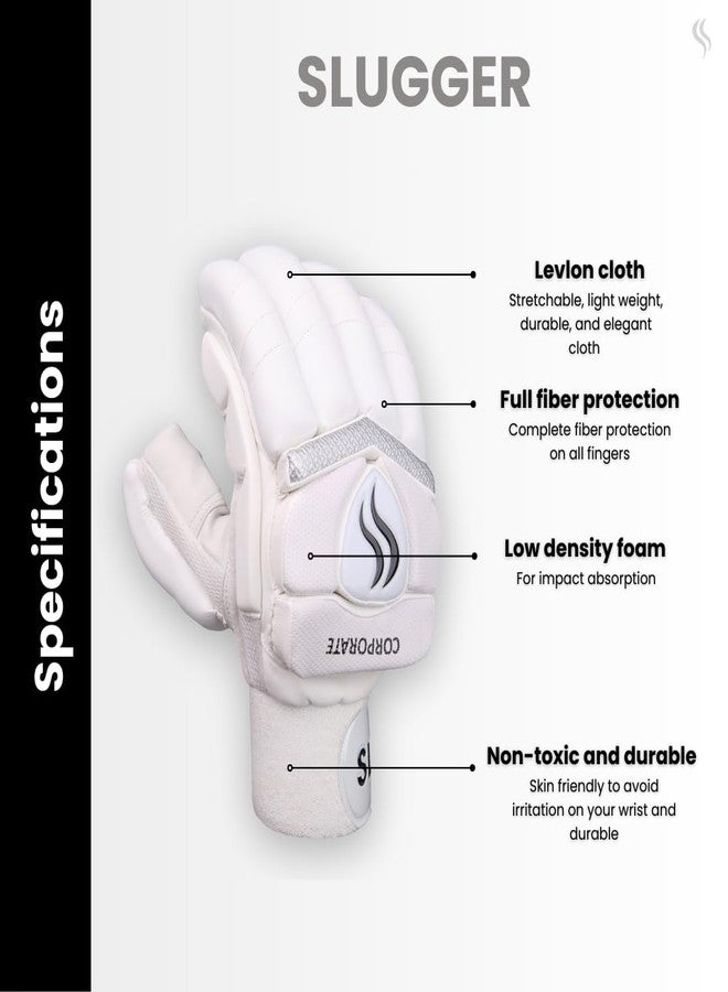 SLUGGER Cricket Corporate Men's Batting Gloves Left Handed Lightweight - Lovelon Material, White Leather - Enhanced Grip and Protection for Superior Performance | White & Black - Image 2