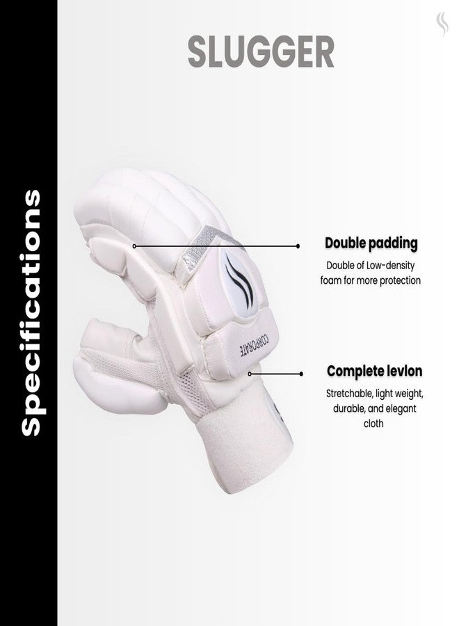 SLUGGER Cricket Corporate Men's Batting Gloves Left Handed Lightweight - Lovelon Material, White Leather - Enhanced Grip and Protection for Superior Performance | White & Black - Image 4