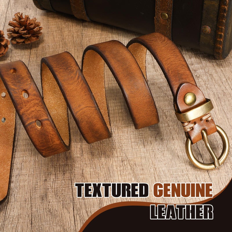 SANSTHS Womens Genuine Leather Belts for Jeans Pants Trendy Vintage Thin Leather Belt Gold Buckle Ladies Skinny Waist Belt,Brown,S - Image 2