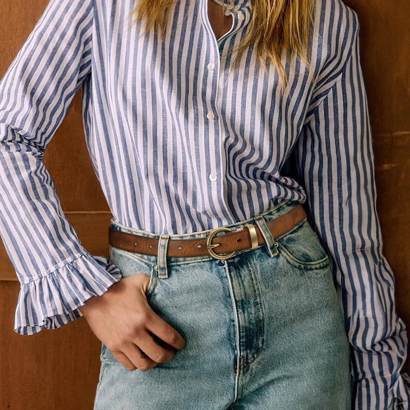 SANSTHS Womens Genuine Leather Belts for Jeans Pants Trendy Vintage Thin Leather Belt Gold Buckle Ladies Skinny Waist Belt,Brown,S - Image 4