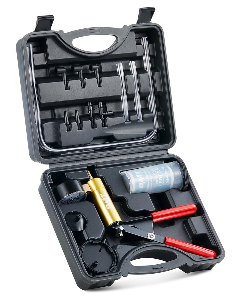 Orion Motor Tech Brake Bleeder Kit with Hand Pump and Pressure Gauge Hand Vacuum Pump with Brake Bleeder Bottle Adapters Case Gloves for One Person Brake Fluid Power Steering Fluid Bleeding
