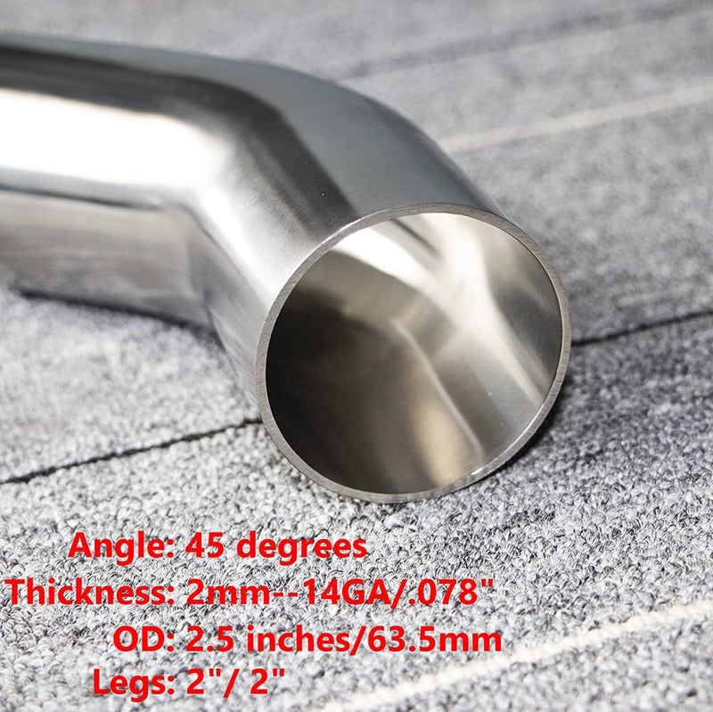 KOTVTM 2.5" Stainless Steel Elbow 45° Mandrel Bend Elbow - 14GA/.078" Wall - SS304 for Exhaust and Pipeline - Image 4