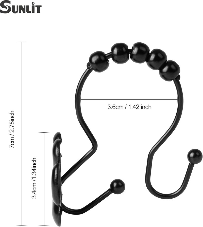 Sunlit Fashion Design Cute Paw Print Polished Double Shower Curtain Hooks for Dog Cat and Bear, Rust Proof Oil Metal Shower Curtain Rings, Black-12 Pack - Image 2