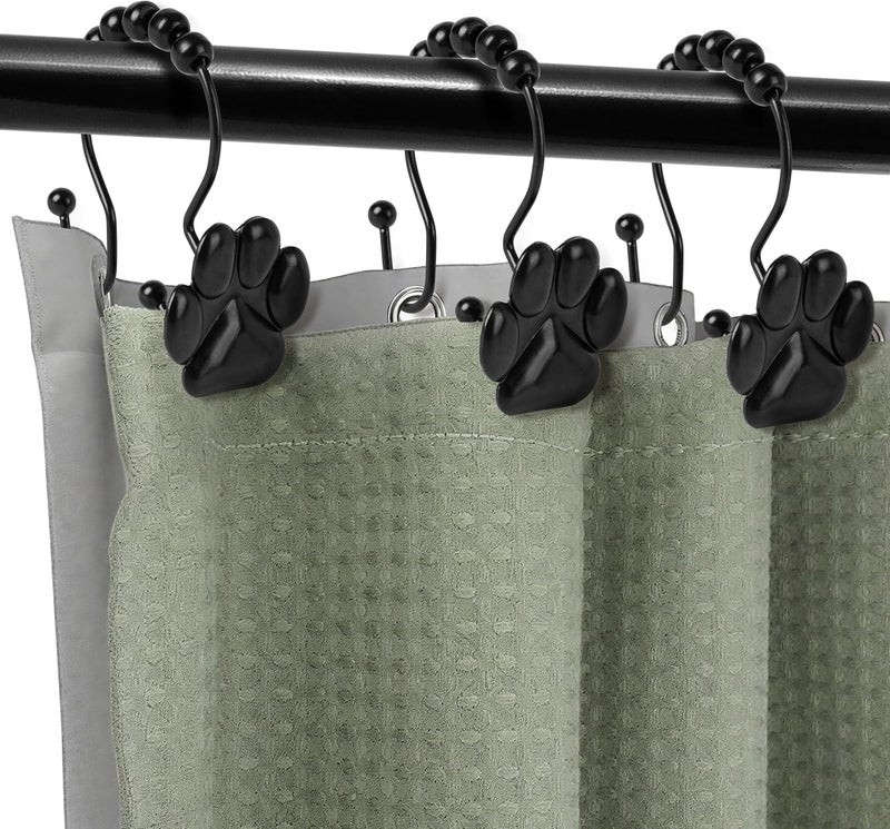 Sunlit Fashion Design Cute Paw Print Polished Double Shower Curtain Hooks for Dog Cat and Bear, Rust Proof Oil Metal Shower Curtain Rings, Black-12 Pack - Image 4