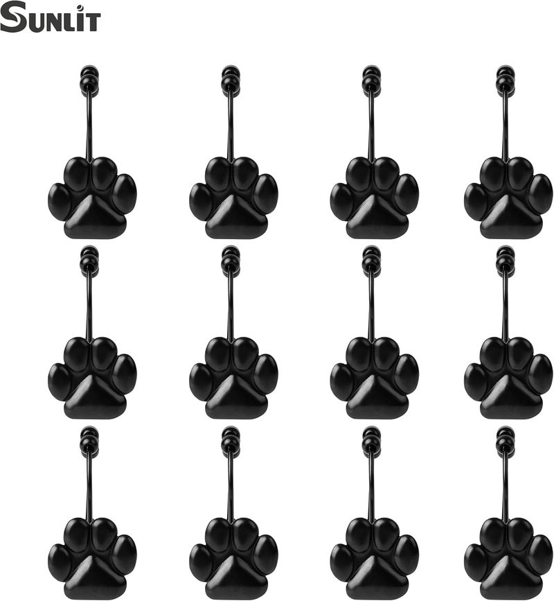 Sunlit Fashion Design Cute Paw Print Polished Double Shower Curtain Hooks for Dog Cat and Bear, Rust Proof Oil Metal Shower Curtain Rings, Black-12 Pack - Image 3