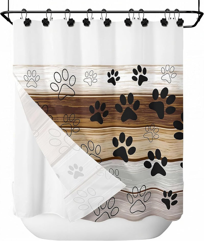 Sunlit Fashion Design Cute Paw Print Polished Double Shower Curtain Hooks for Dog Cat and Bear, Rust Proof Oil Metal Shower Curtain Rings, Black-12 Pack - Image 5