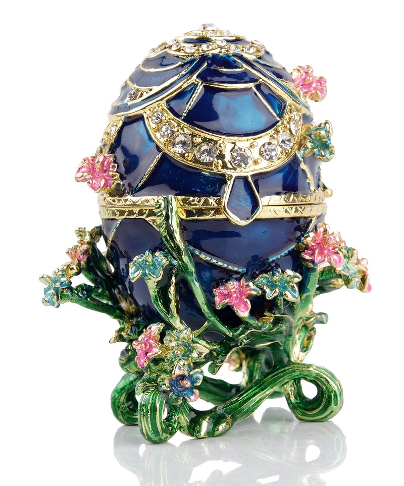 SEVENBEES Hand-Painted Flower Faberge Egg Trinket Box Hinged with Rich Enamel and Sparkling Rhinestones Jewelry Boxes Gift for Home Decor - Image 1