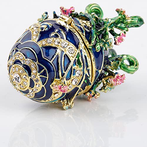 SEVENBEES Hand-Painted Flower Faberge Egg Trinket Box Hinged with Rich Enamel and Sparkling Rhinestones Jewelry Boxes Gift for Home Decor - Image 3