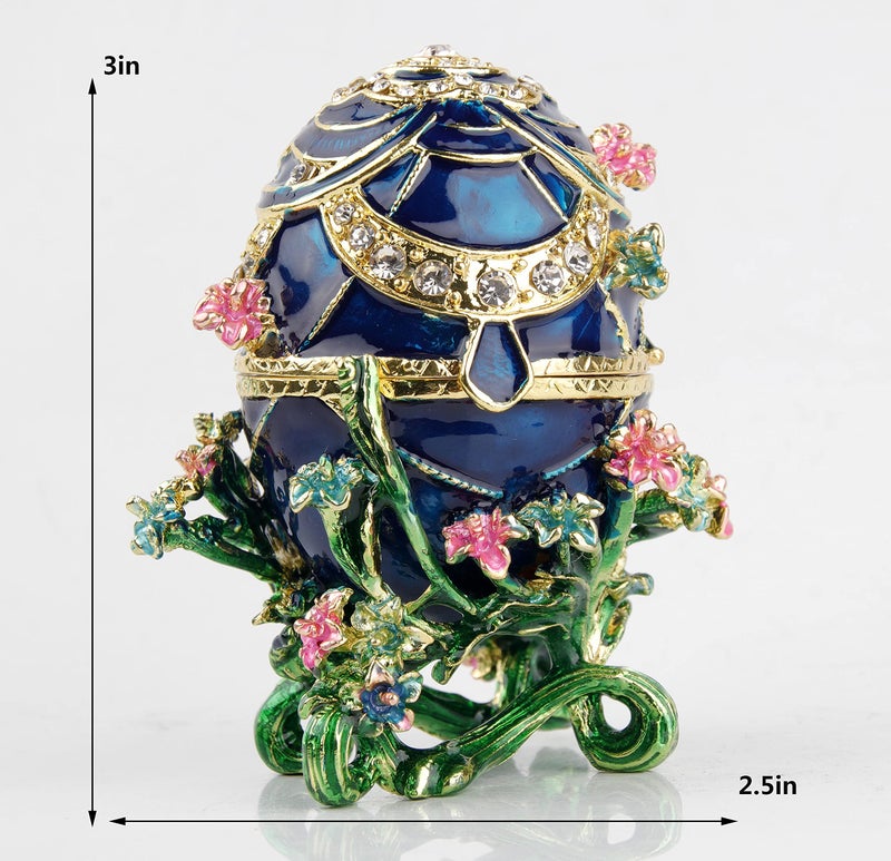 SEVENBEES Hand-Painted Flower Faberge Egg Trinket Box Hinged with Rich Enamel and Sparkling Rhinestones Jewelry Boxes Gift for Home Decor - Image 2