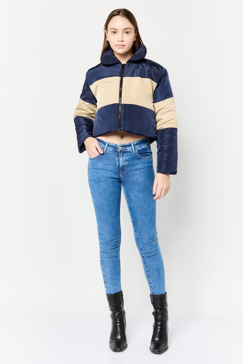 I SAW IT FIRST Women Colorblock Cropped Puffer Jackets, Multicolor - Image 4