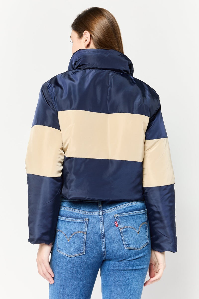 I SAW IT FIRST Women Colorblock Cropped Puffer Jackets, Multicolor - Image 3