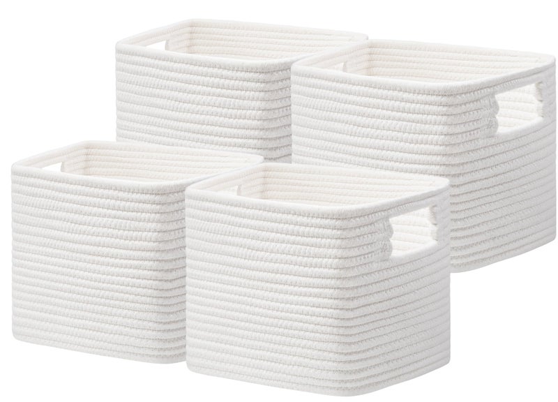 UBBCARE Storage Cubes 4 Pack, 11x 11x 7.8 Cube Storage Bin with Handles, Cotton Rope Baskets for Organizing, Woven Baskets for Shelf, Baby Nursery, Toy Storage, Closet, Classroom, White - Image 1