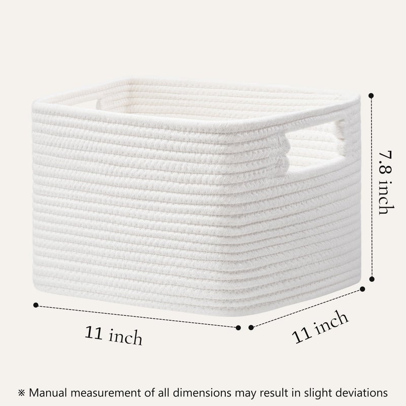 UBBCARE Storage Cubes 4 Pack, 11x 11x 7.8 Cube Storage Bin with Handles, Cotton Rope Baskets for Organizing, Woven Baskets for Shelf, Baby Nursery, Toy Storage, Closet, Classroom, White - Image 2