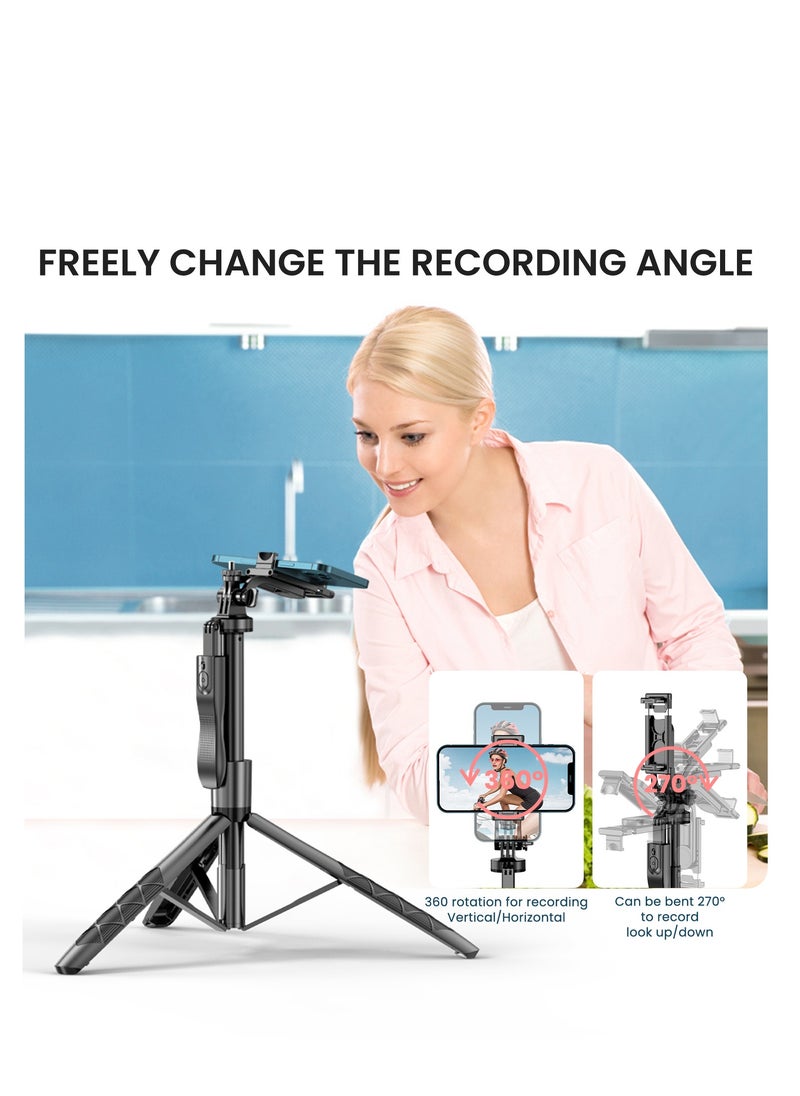 TNW - TNW Cell Phone Tripod with Bluetooth Remote,160cm/63in Portable Extendable Selfie Stick Lightweight Travel Camera Tripod,Compatible with iPhone and Android - Image 1