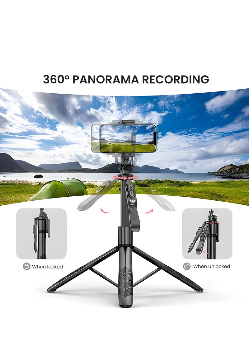 TNW - TNW Cell Phone Tripod with Bluetooth Remote,160cm/63in Portable Extendable Selfie Stick Lightweight Travel Camera Tripod,Compatible with iPhone and Android - Image 1
