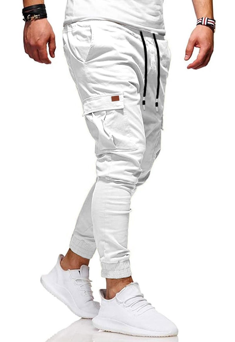 HUNGSON Men's Slim Fit Casual Cargo Pants with Drawstring Long Pants - Image 2