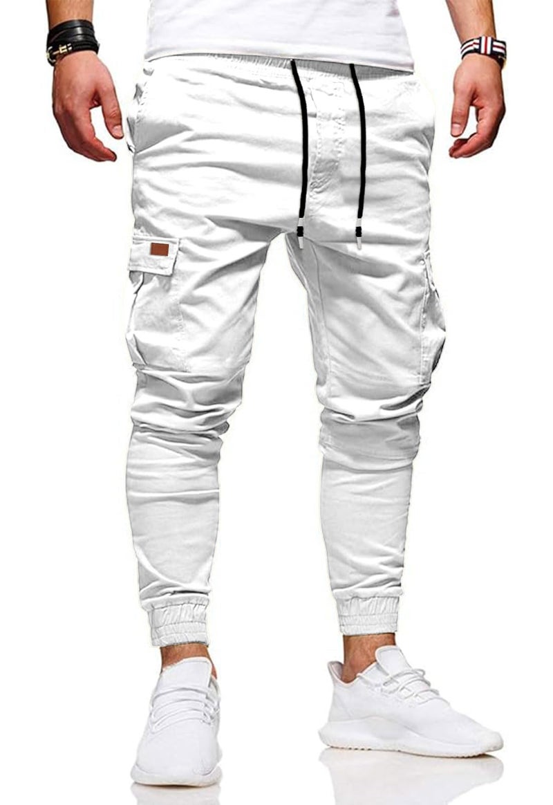 HUNGSON Men's Slim Fit Casual Cargo Pants with Drawstring Long Pants - Image 1