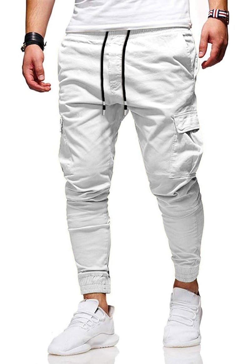 HUNGSON Men's Slim Fit Casual Cargo Pants with Drawstring Long Pants - Image 3