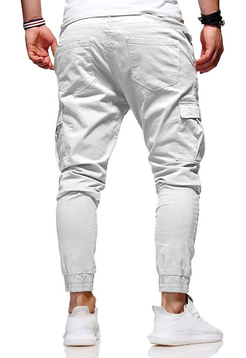 HUNGSON Men's Slim Fit Casual Cargo Pants with Drawstring Long Pants - Image 4