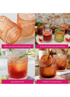 Kate Aspen Kate Aspen Ribbed Retro Arch Floral Rose Gold Drinking Glasses Set of 6, (10 oz) Vintage Glassware Set Cocktail Glass Set, Juice Glass, Water Cups | Great Hostess Gift & Gift for New Home Owners  - Image 5