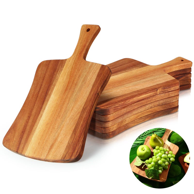 Layhit 6 Pack Thick Acacia Wood Cutting Board 14 x 87 Inch Wooden Serving Board Christmas Kitchen Double Sided Serving Wood Gifts with Handle Chopping Boards for Meat Bread Fruits