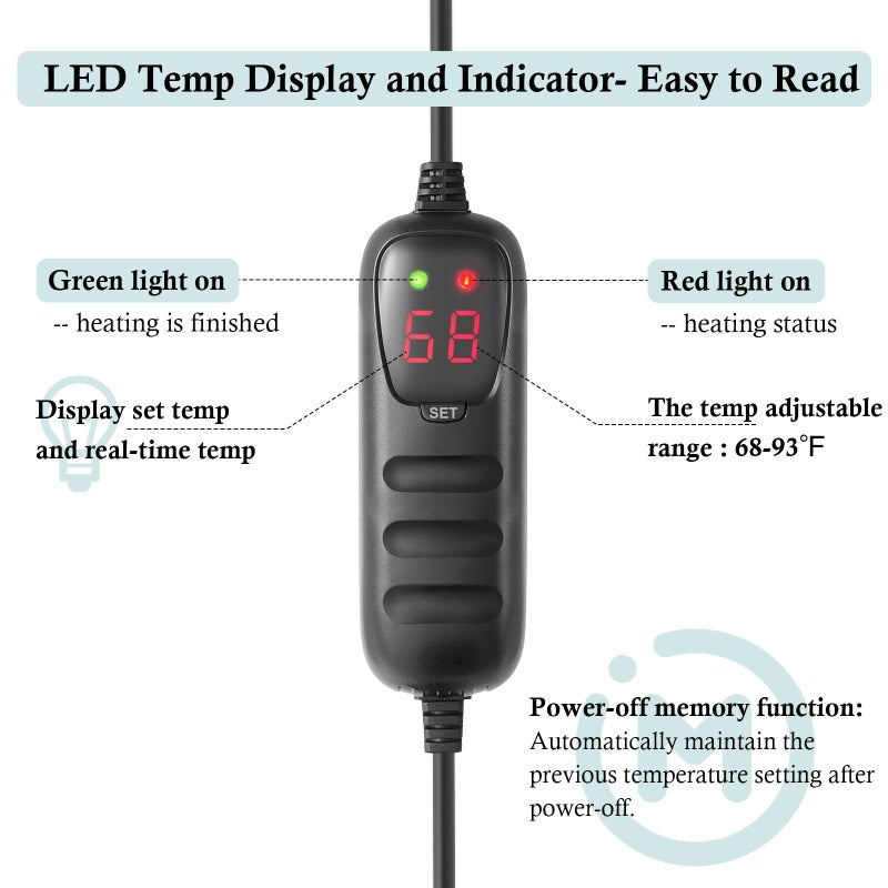 HITOP Compact Submersible Aquarium Heater -100W Digital Heater for Fish Tank Turtle Tank 10-25 Gallon, Saltwater and Fresh Water with Temperature Controller (100W) - Image 4