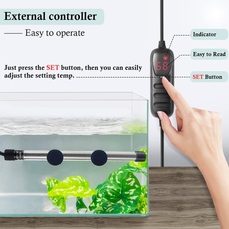 HITOP Compact Submersible Aquarium Heater -100W Digital Heater for Fish Tank Turtle Tank 10-25 Gallon, Saltwater and Fresh Water with Temperature Controller (100W) - Image 3