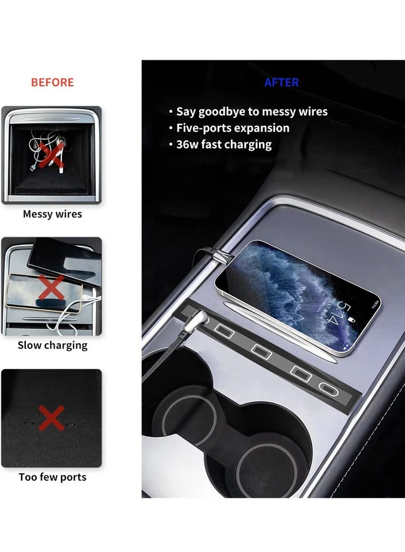 Tesla Model Y 3 Accessories Docking Station 4 in 1 USB LED Hub  Compatible Docking ​Station ​of Center Console Smart Sensor for Tesla - Image 5