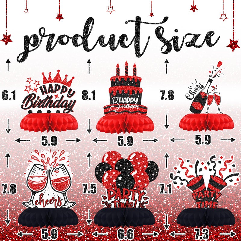 Celee Black and Red Birthday Decorations â€“ 12PCS Honeycomb Table Centerpieces for Men Women Adults â€“ Happy Birthday Table Decor Party Supplies - Image 2