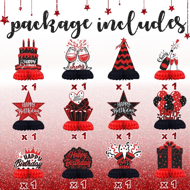 Celee Black and Red Birthday Decorations â€“ 12PCS Honeycomb Table Centerpieces for Men Women Adults â€“ Happy Birthday Table Decor Party Supplies - Image 3